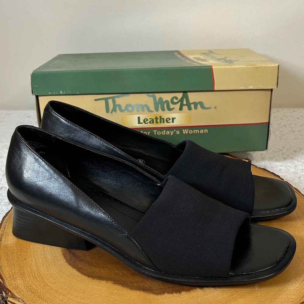 Thom McAn Black Open Toe Women's Heeled Sandals Size 8.5 with box - Picture 1 of 8
